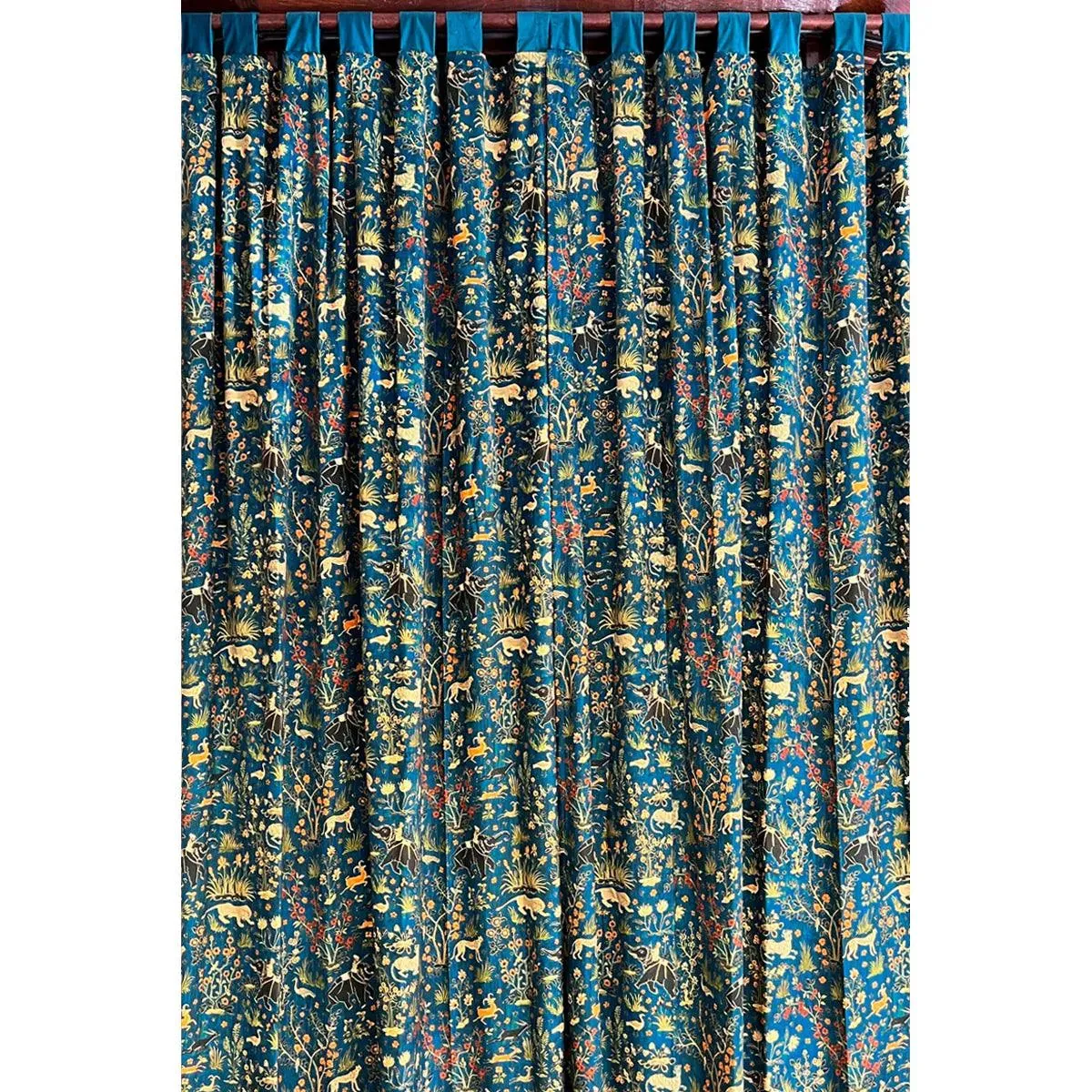 Maharaja Teal Printed Velvet Panel Curtain