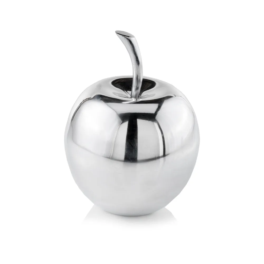 Manzano Polished Figurine, Silver, Apple, Fruit, Tabletop, Accents, Transitional, Teacher, School, Décor, Desk, Aluminum, L x 5.5" W x 11" H