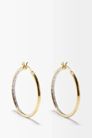 MEDIUM PAIR OF YELLOW GOLD AND DIAMOND HOOP EARRINGS