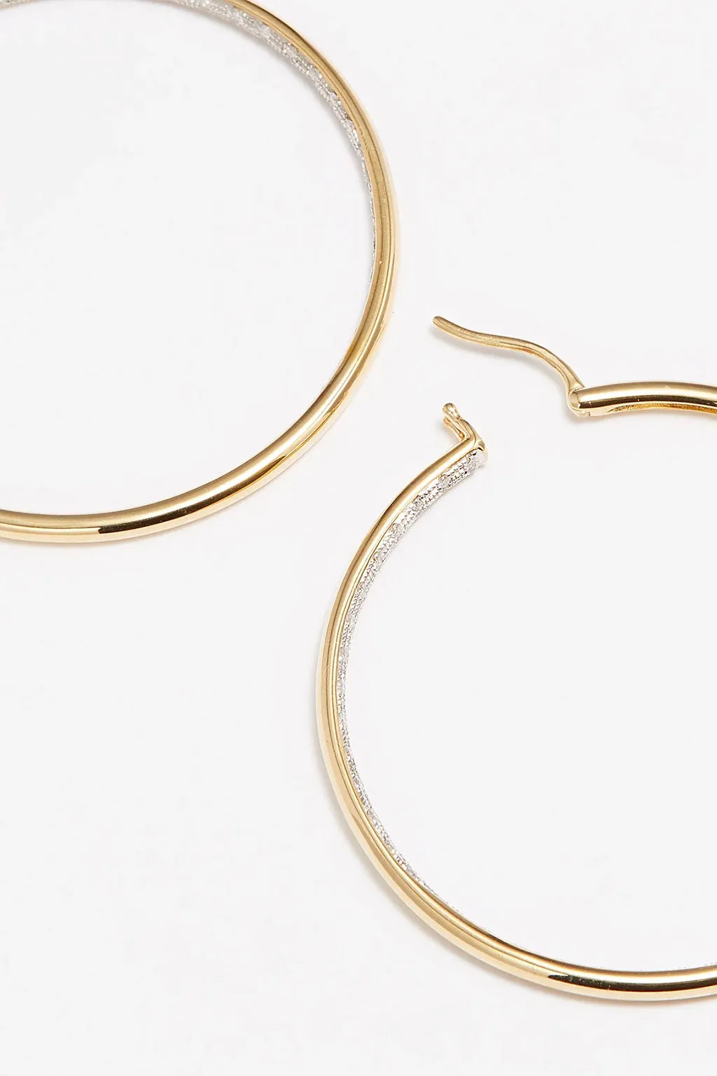 MEDIUM PAIR OF YELLOW GOLD AND DIAMOND HOOP EARRINGS