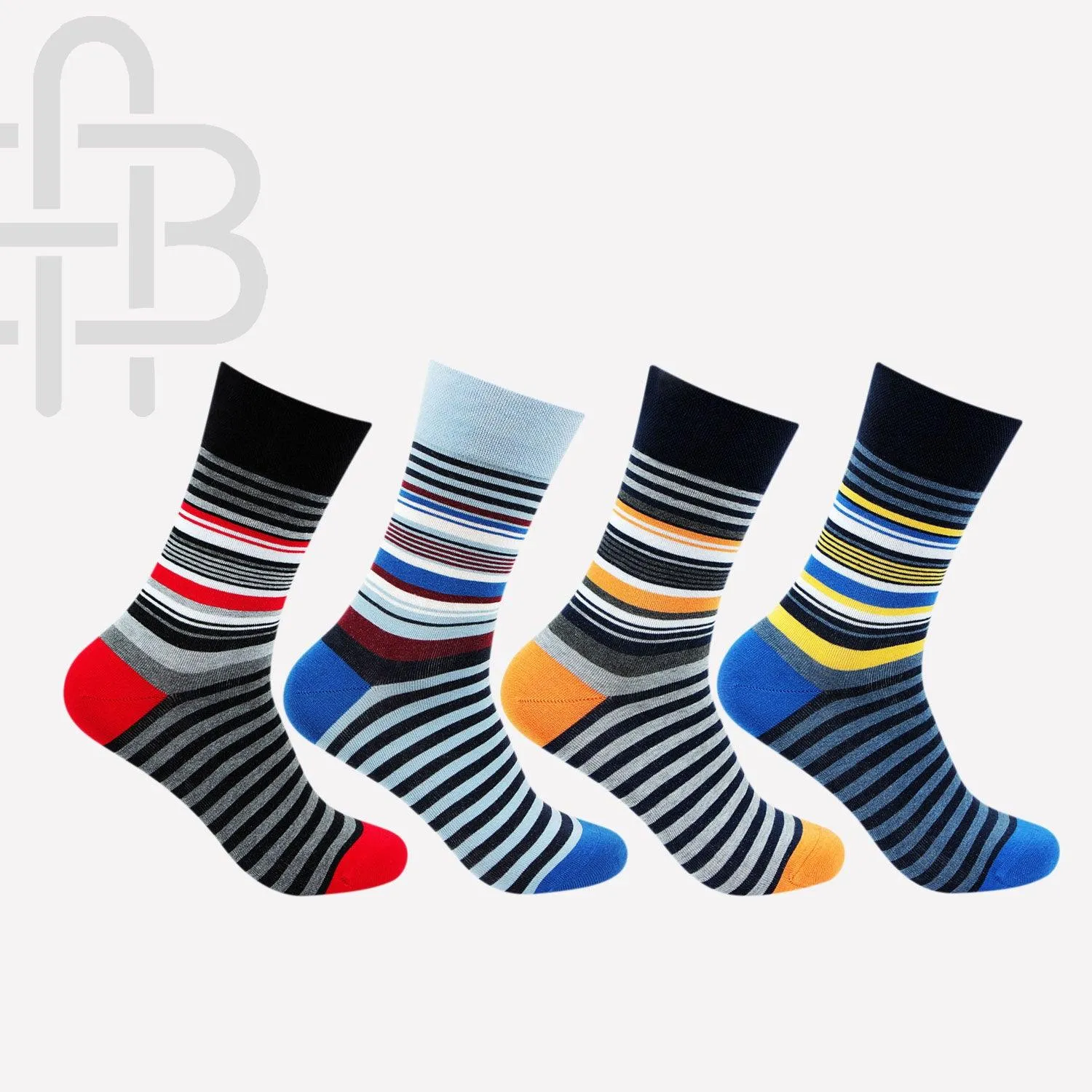 Men Designer Multicolored Striped Pattern Bold Socks - Pack of 4