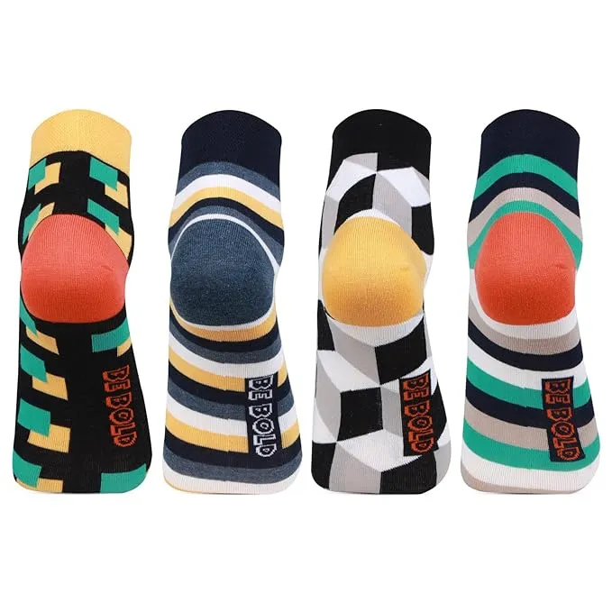 Men's Ankle Length Bold Print Fashion Socks - Pack Of 4