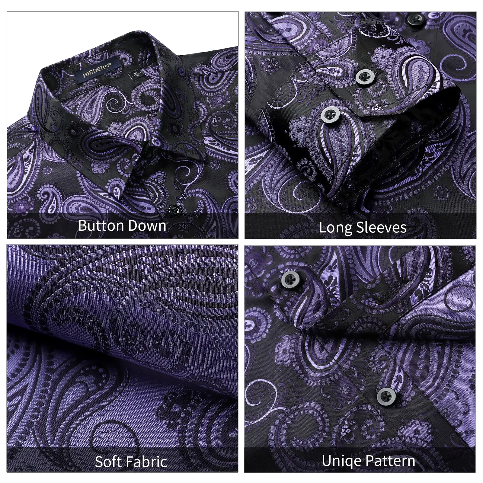 Men's Long Sleeve Shiny Shirt With Printing - PURPLE