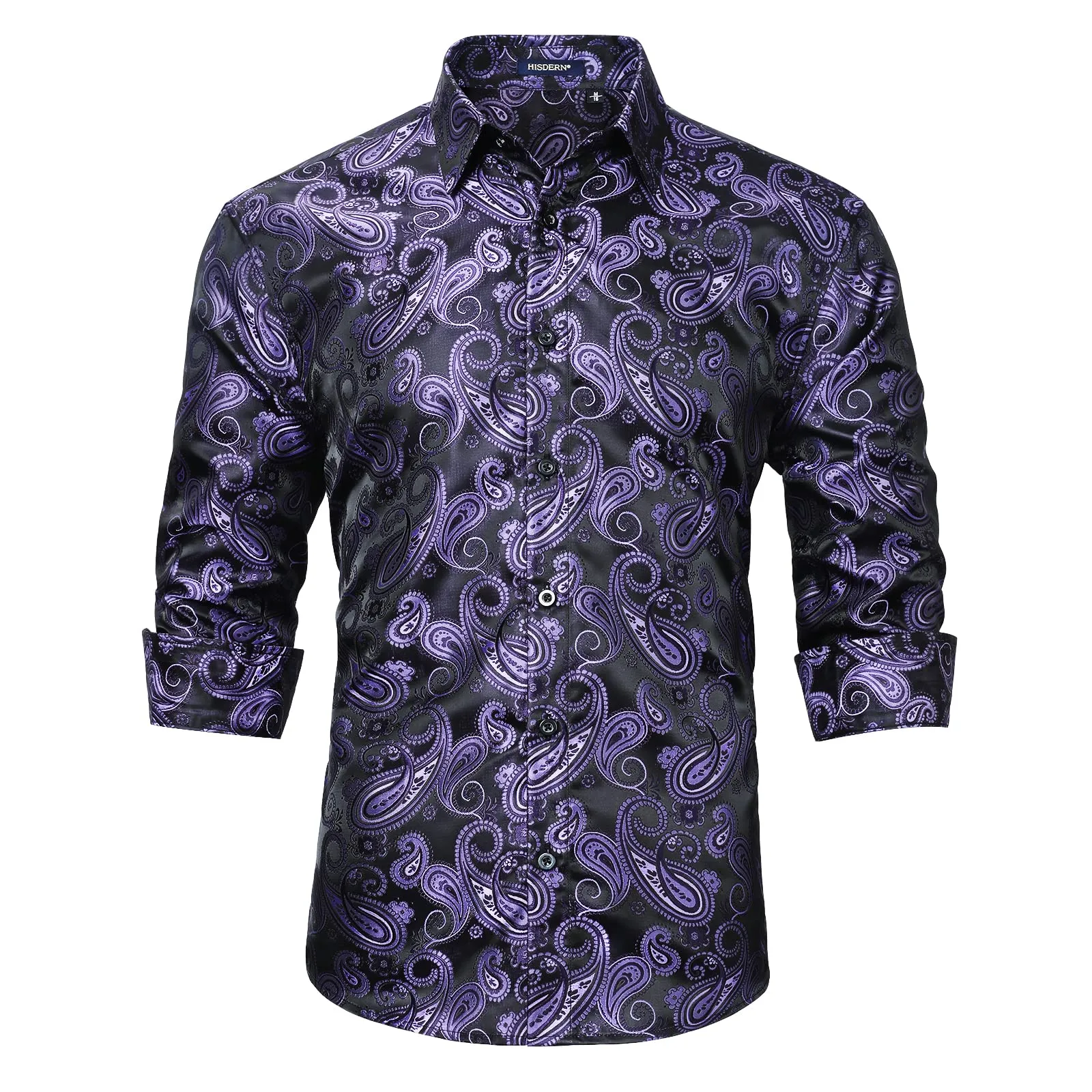 Men's Long Sleeve Shiny Shirt With Printing - PURPLE