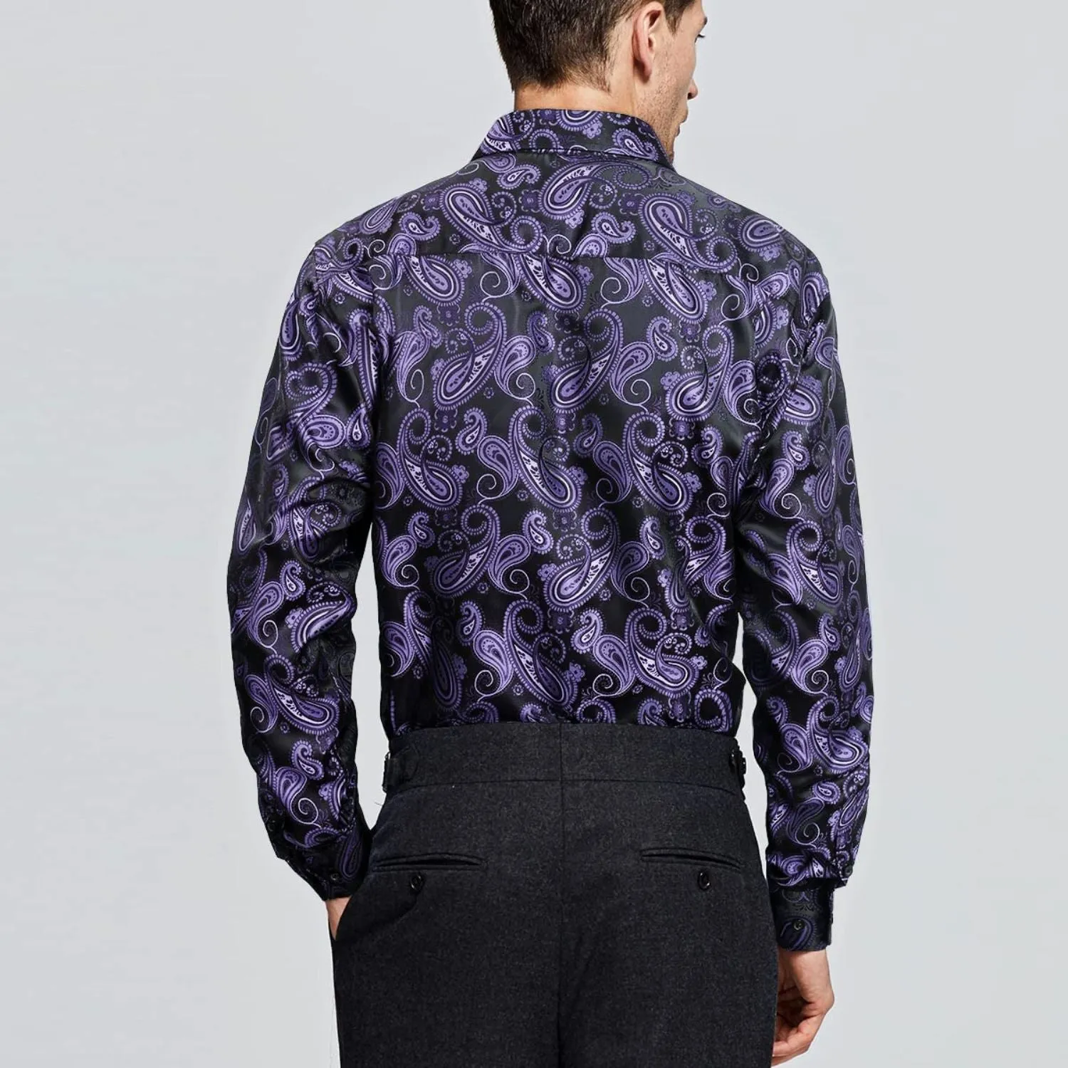 Men's Long Sleeve Shiny Shirt With Printing - PURPLE