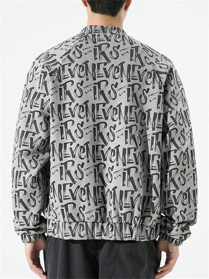 Men's Trendy All-Over Letter Print Short Faux Suede Jacket