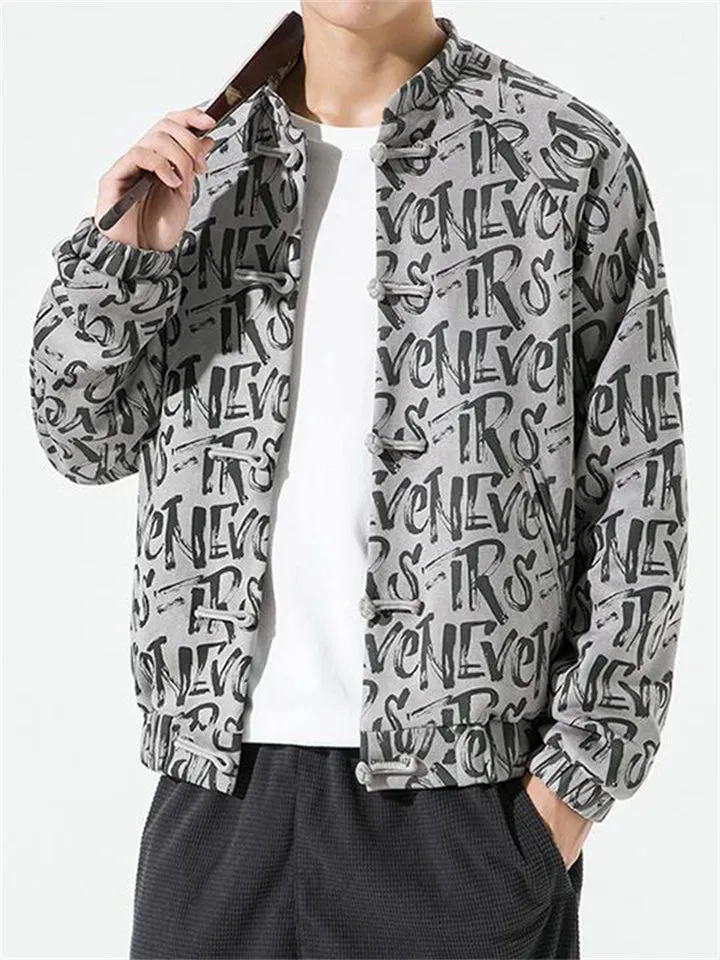 Men's Trendy All-Over Letter Print Short Faux Suede Jacket