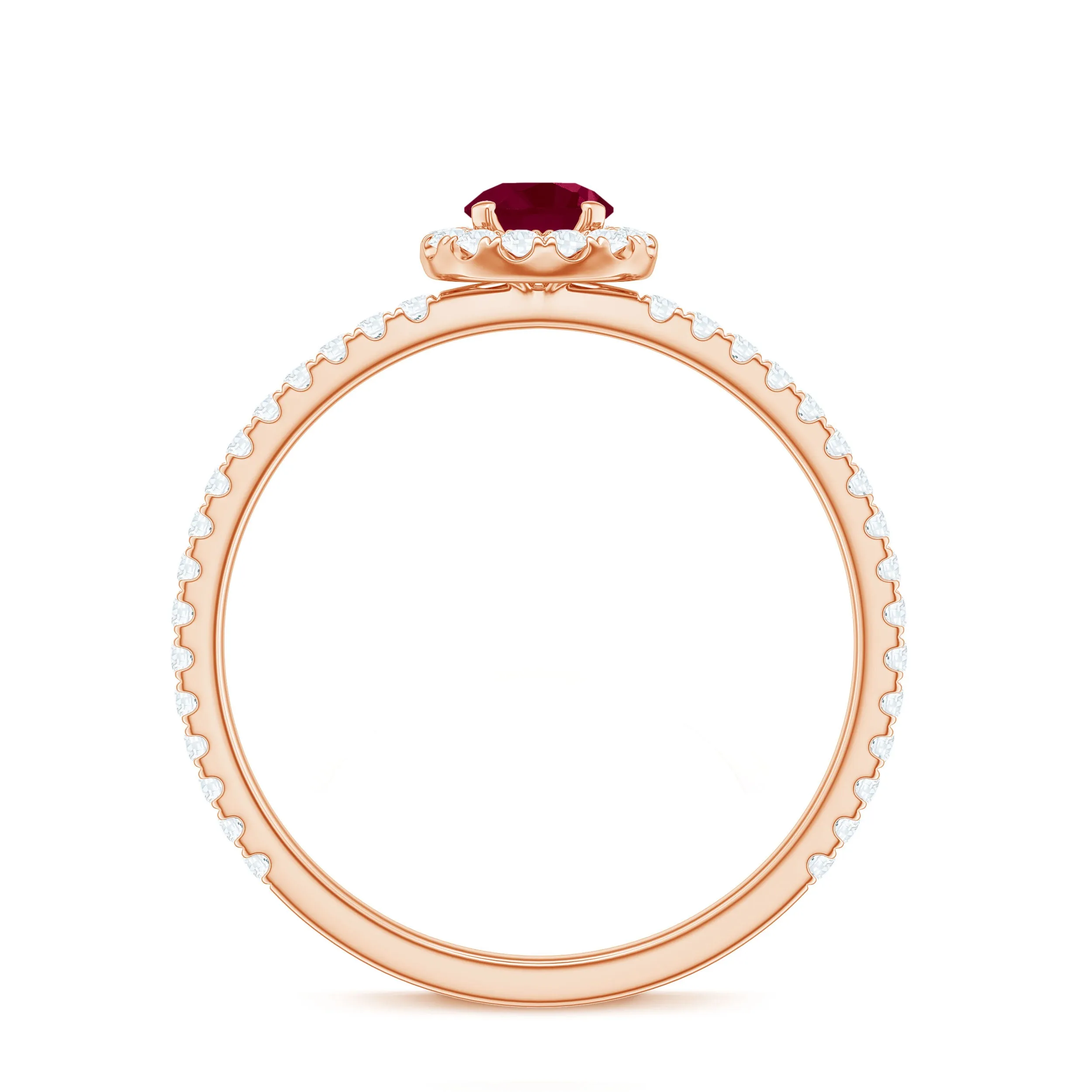 Minimal Ruby Engagement Ring with Diamond Halo