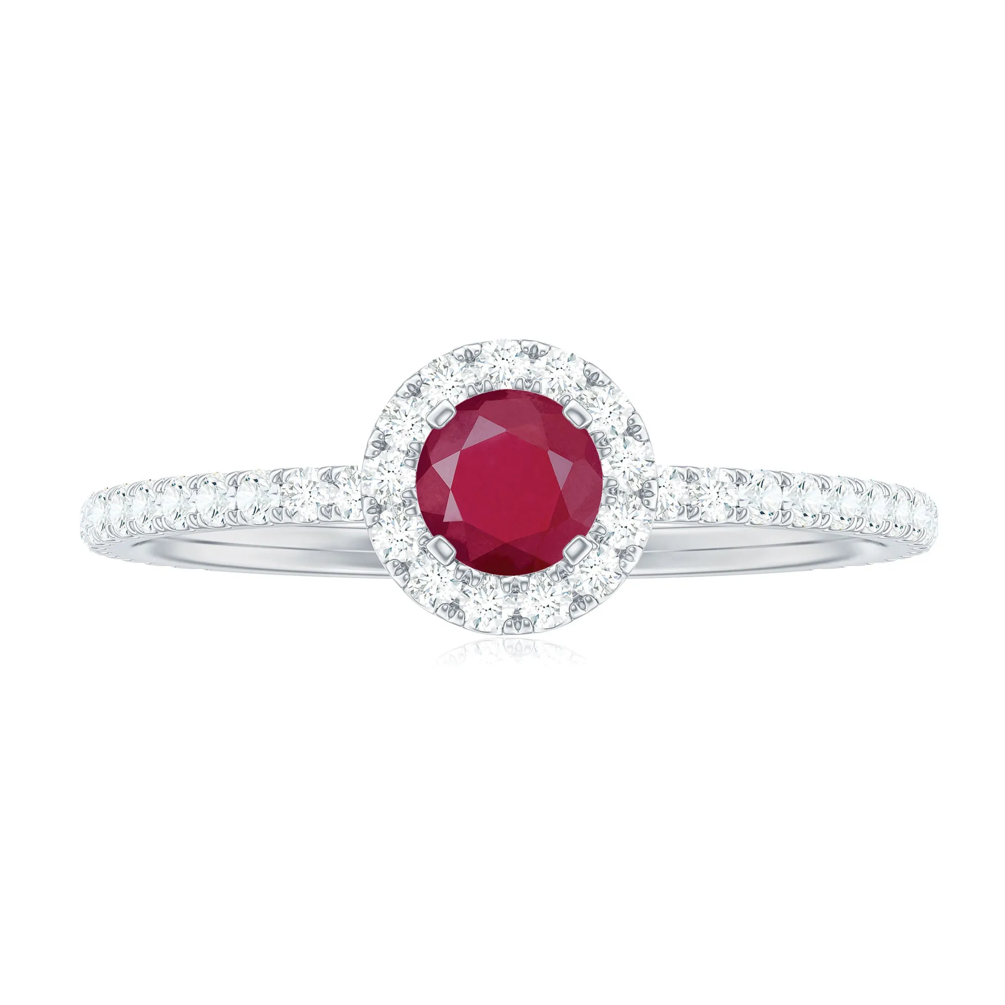 Minimal Ruby Engagement Ring with Diamond Halo