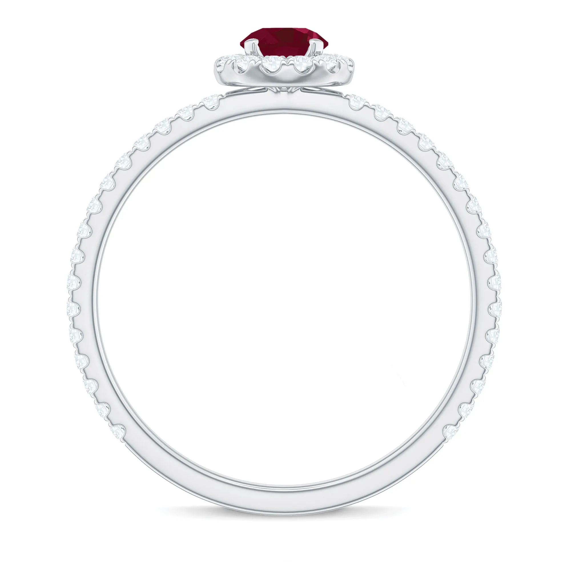 Minimal Ruby Engagement Ring with Diamond Halo