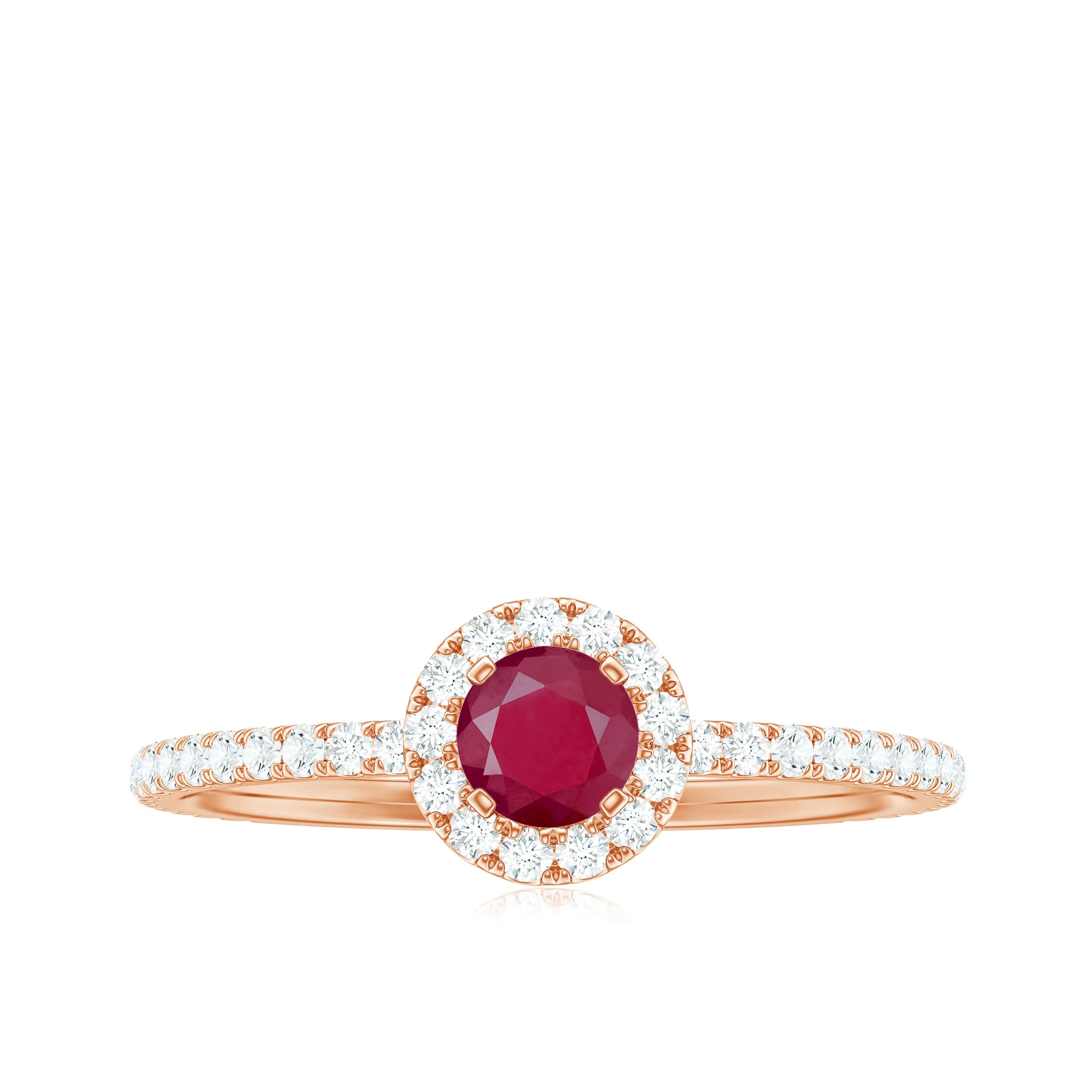 Minimal Ruby Engagement Ring with Diamond Halo