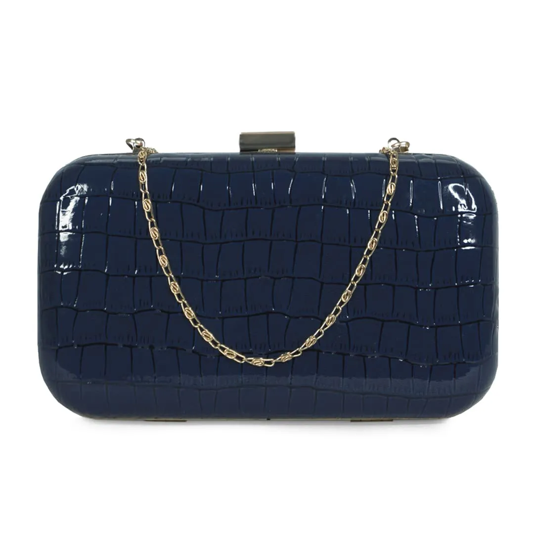 Modern Myth Oxford Blue Faux Croco Skin Party Clutch for Women