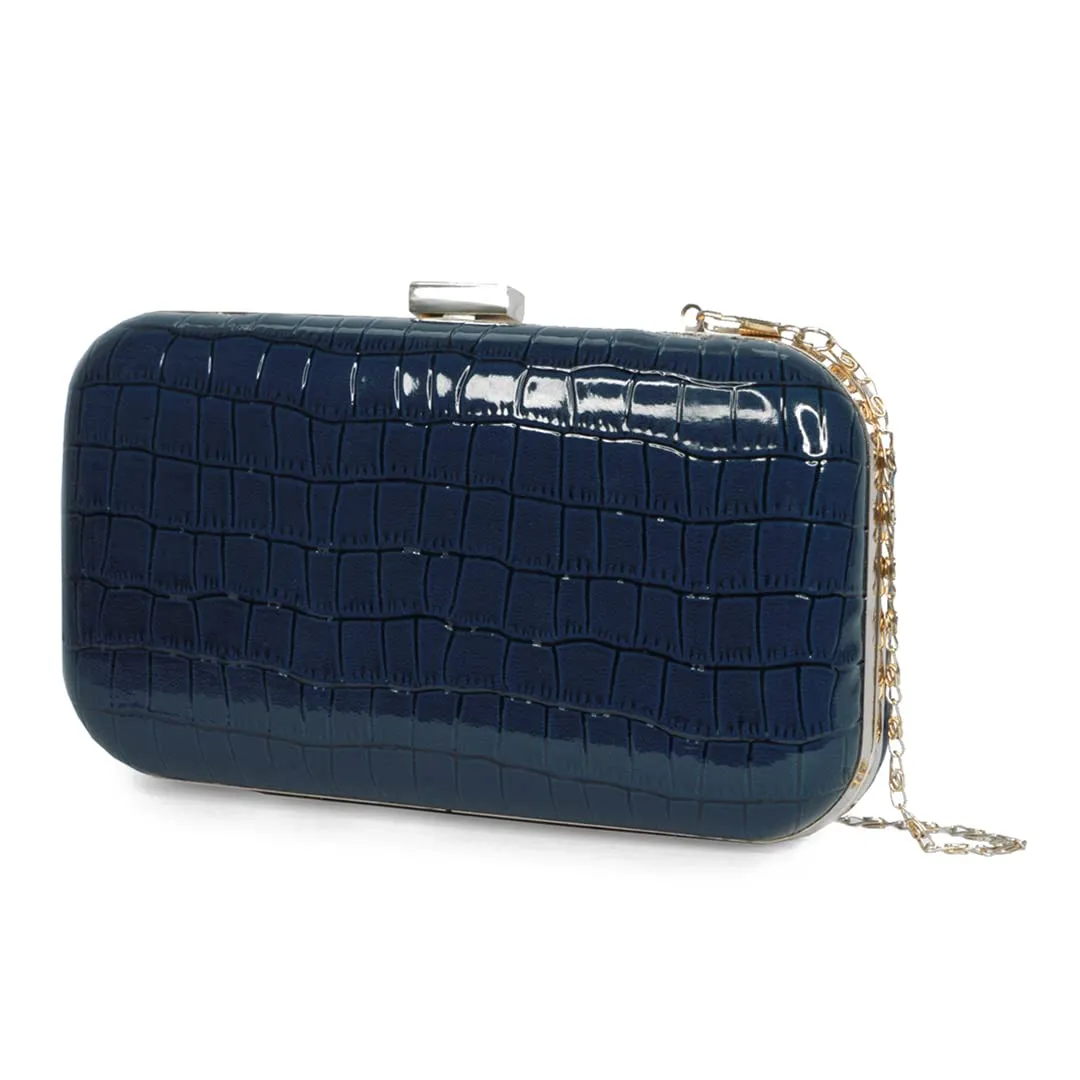 Modern Myth Oxford Blue Faux Croco Skin Party Clutch for Women