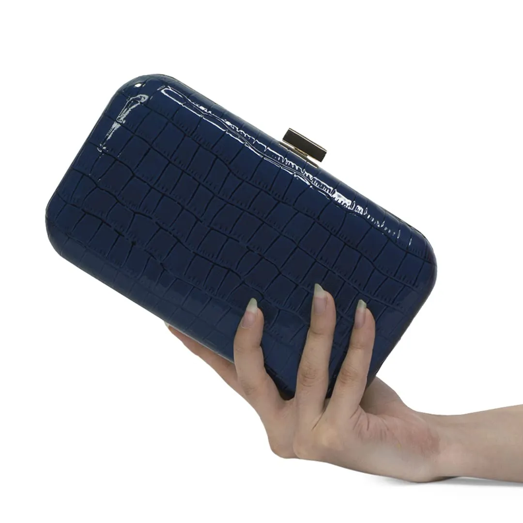 Modern Myth Oxford Blue Faux Croco Skin Party Clutch for Women