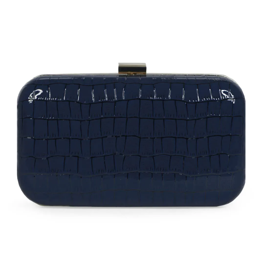 Modern Myth Oxford Blue Faux Croco Skin Party Clutch for Women