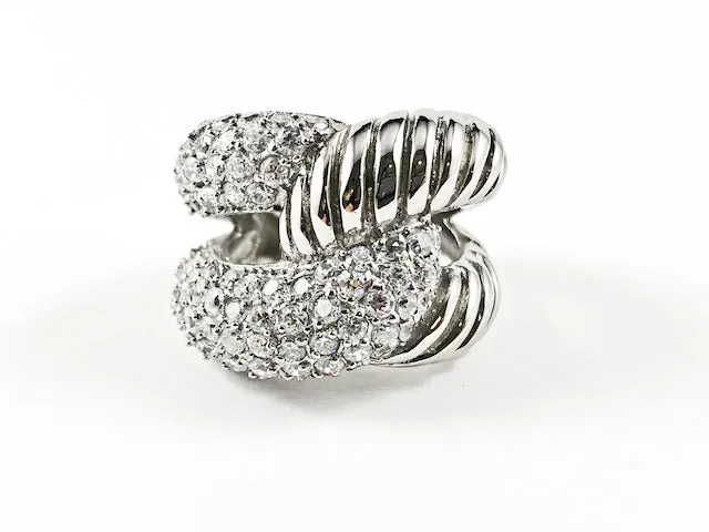 Modern Thick Crossover Design CZ & Shiny Metallic Steel Ring