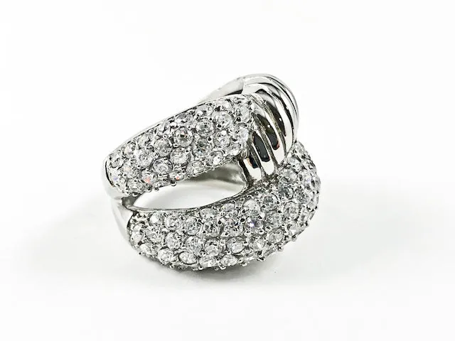 Modern Thick Crossover Design CZ & Shiny Metallic Steel Ring