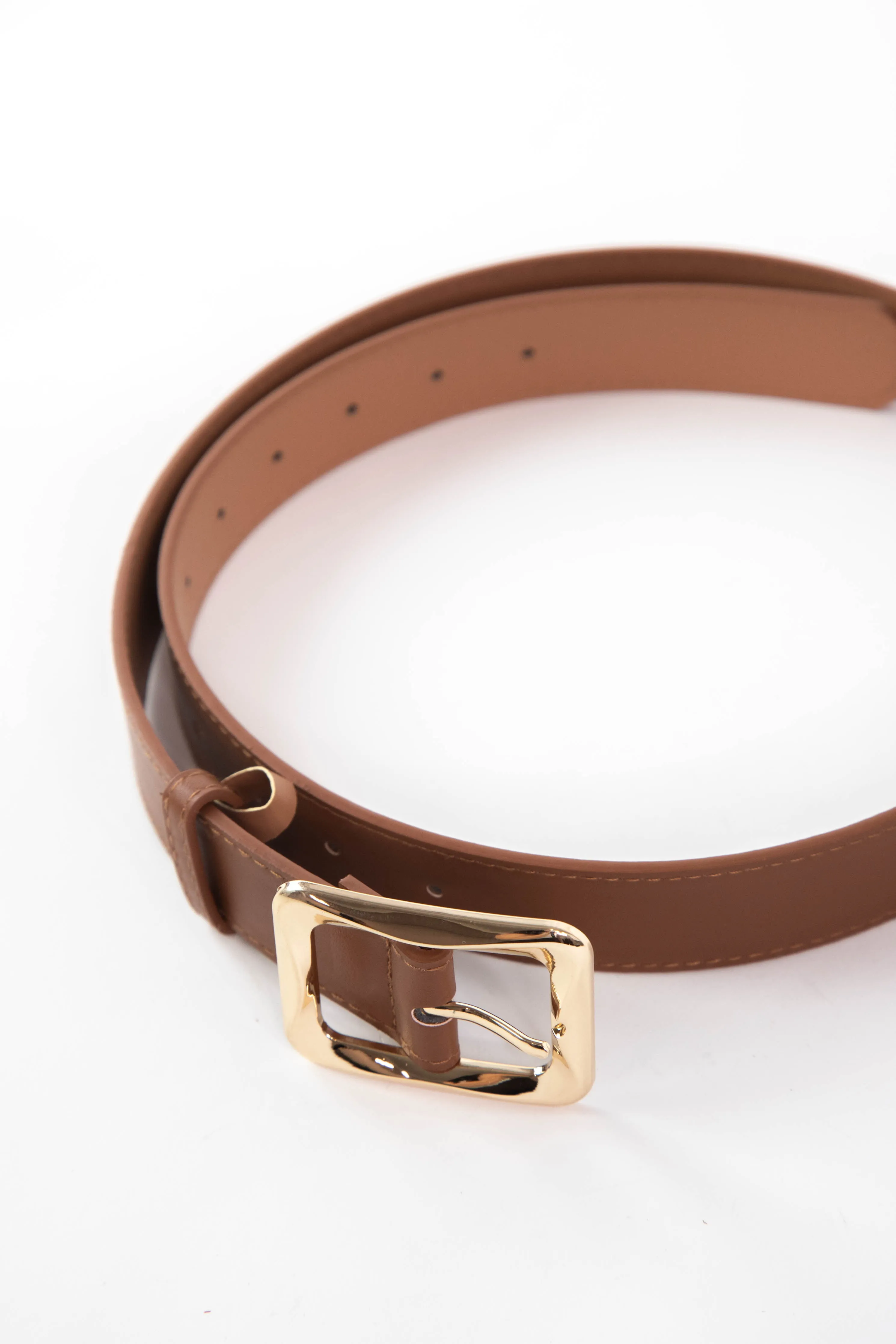 Neriah Angled Rectangle Buckle Belt, Cognac