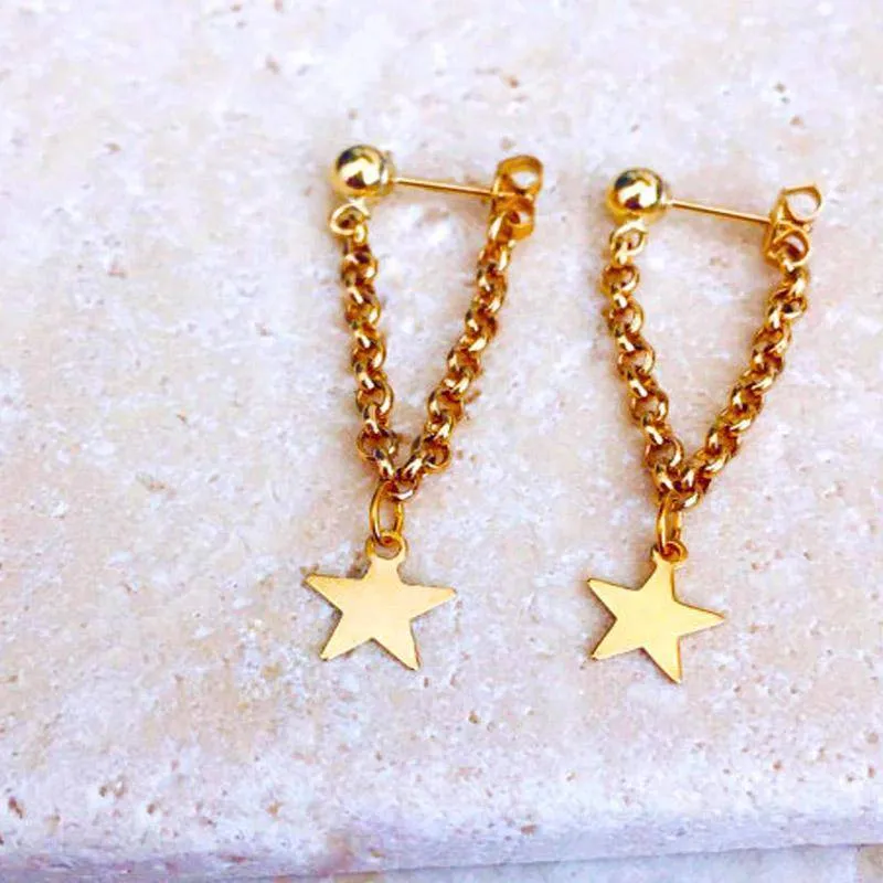 New fashion jewelry accessories gold color star  design chain angle earring best gift for lover's girl wholesale E370