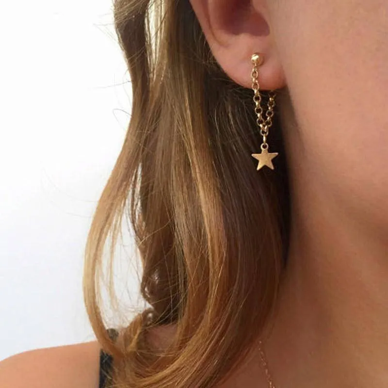 New fashion jewelry accessories gold color star  design chain angle earring best gift for lover's girl wholesale E370