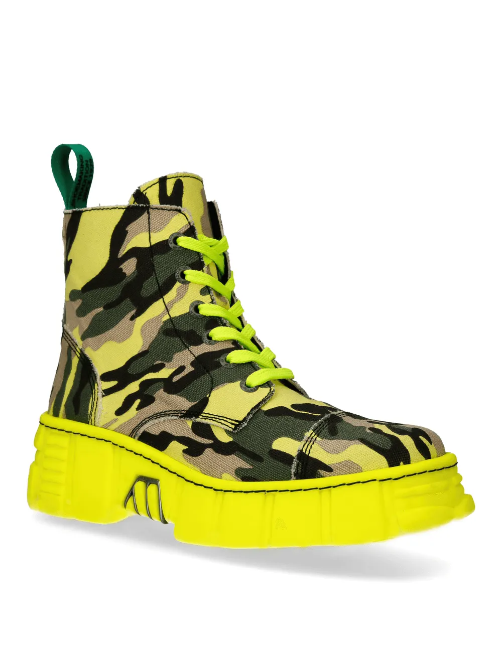 NEW ROCK Trendy Camo Ankle Boots with Bold Yellow Sole