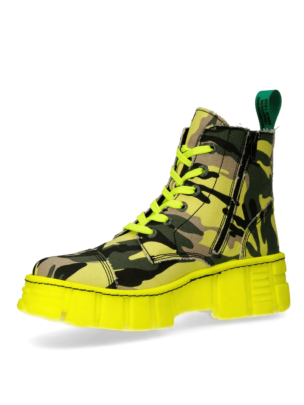 NEW ROCK Trendy Camo Ankle Boots with Bold Yellow Sole