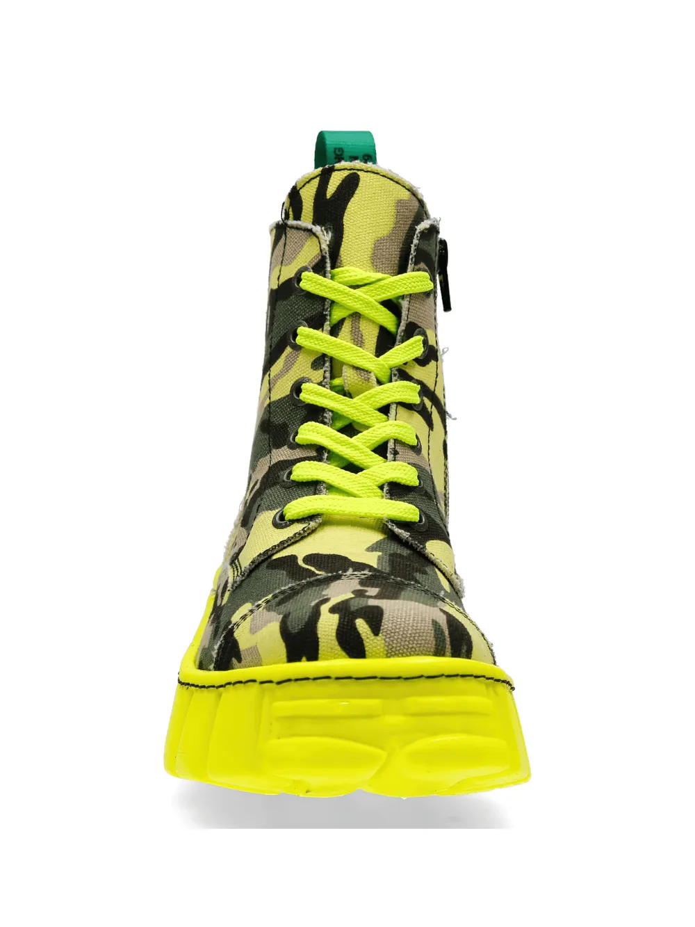 NEW ROCK Trendy Camo Ankle Boots with Bold Yellow Sole