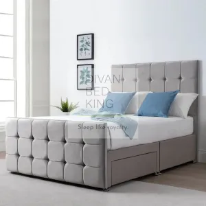 Nolan Divan Bed with Cubed High Floor Standing Headboard and Footboard