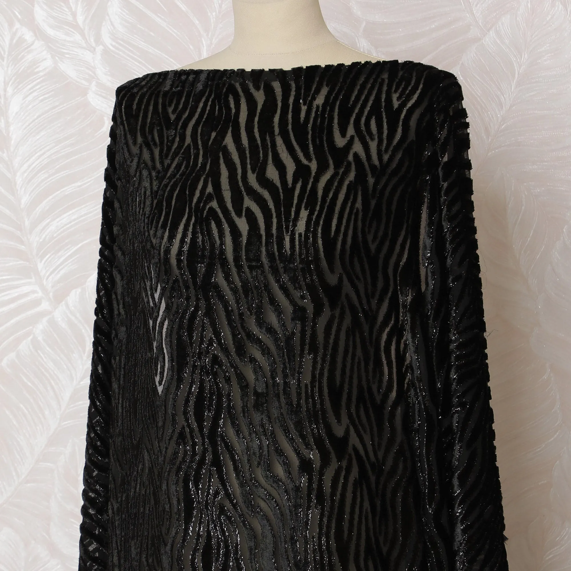 Onyx Zebra Stripe Swiss Velvet Dirac - Sheer Silk Chiffon, 140cm Wide X 3.5 Mtrs piece-D18927