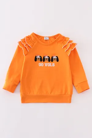 Orange go vols embroidery girl ruffle top