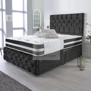 Orlando Black Crushed Velvet Divan with Airflow Spring Memory Mattress