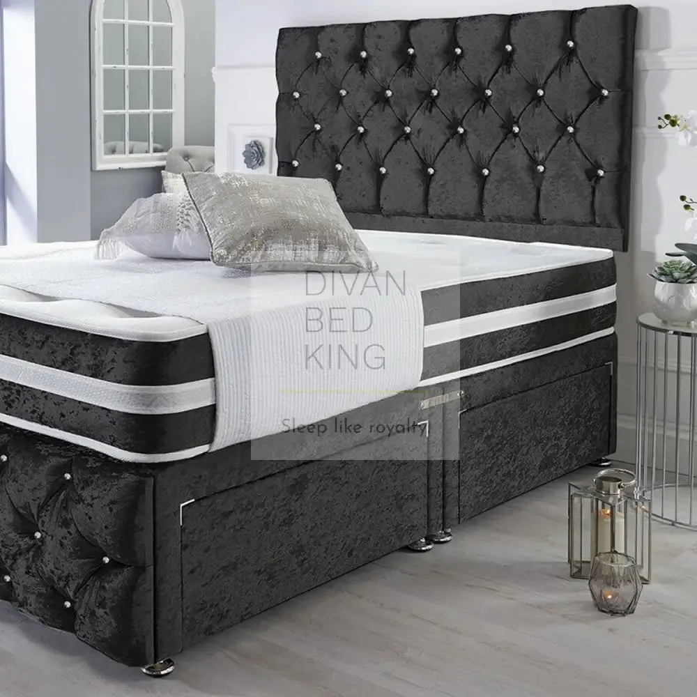 Orlando Black Crushed Velvet Divan with Airflow Spring Memory Mattress