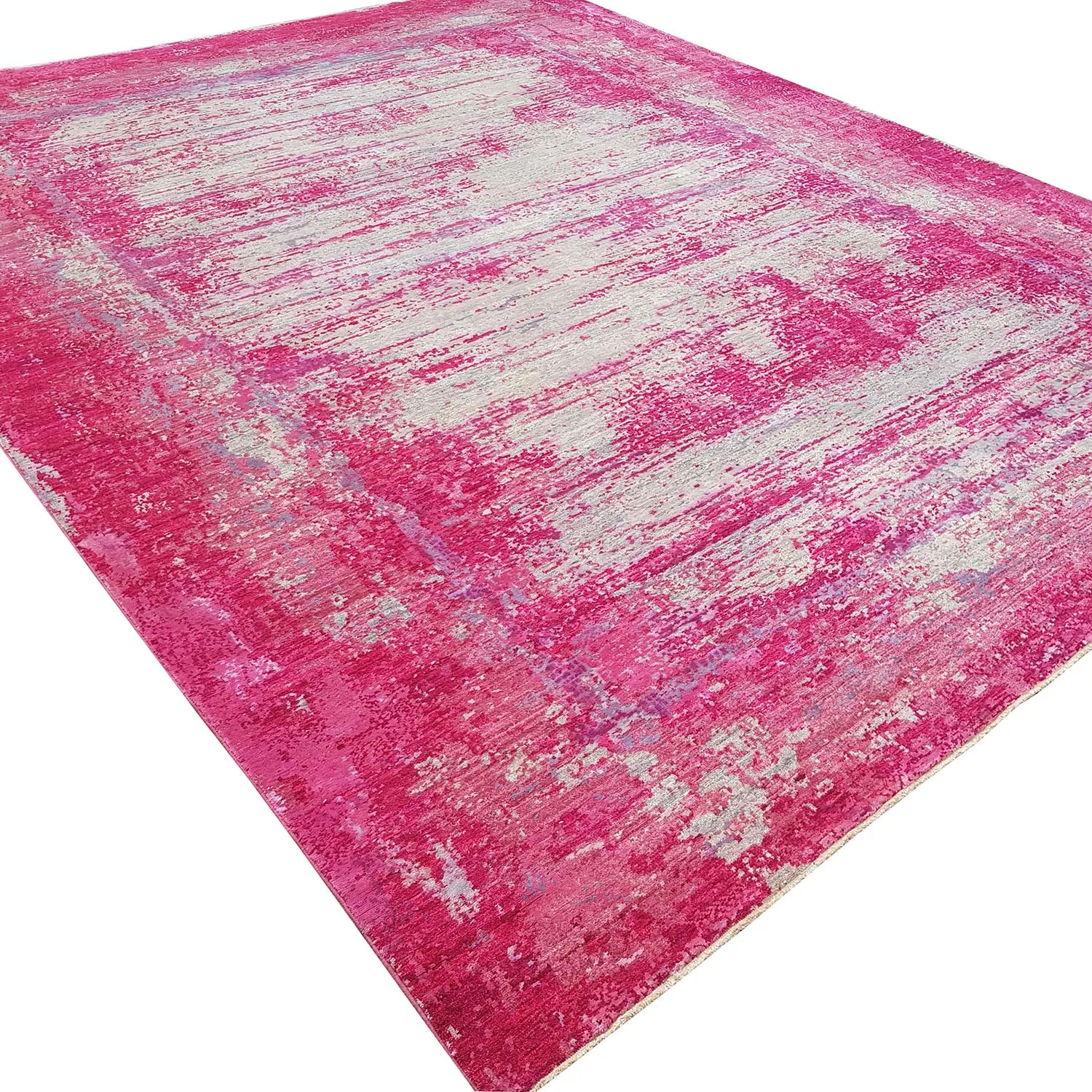 Pink Modern Wool Silk Blend Rug - 8'11" x 11'8"