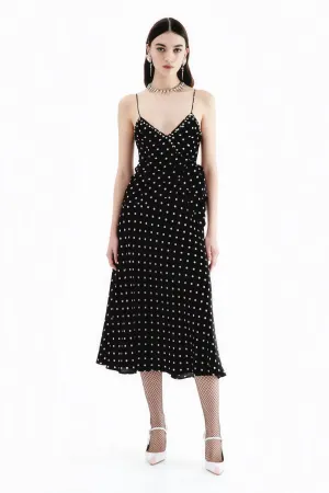 Polka Dot Silk Slip Dress With Bow