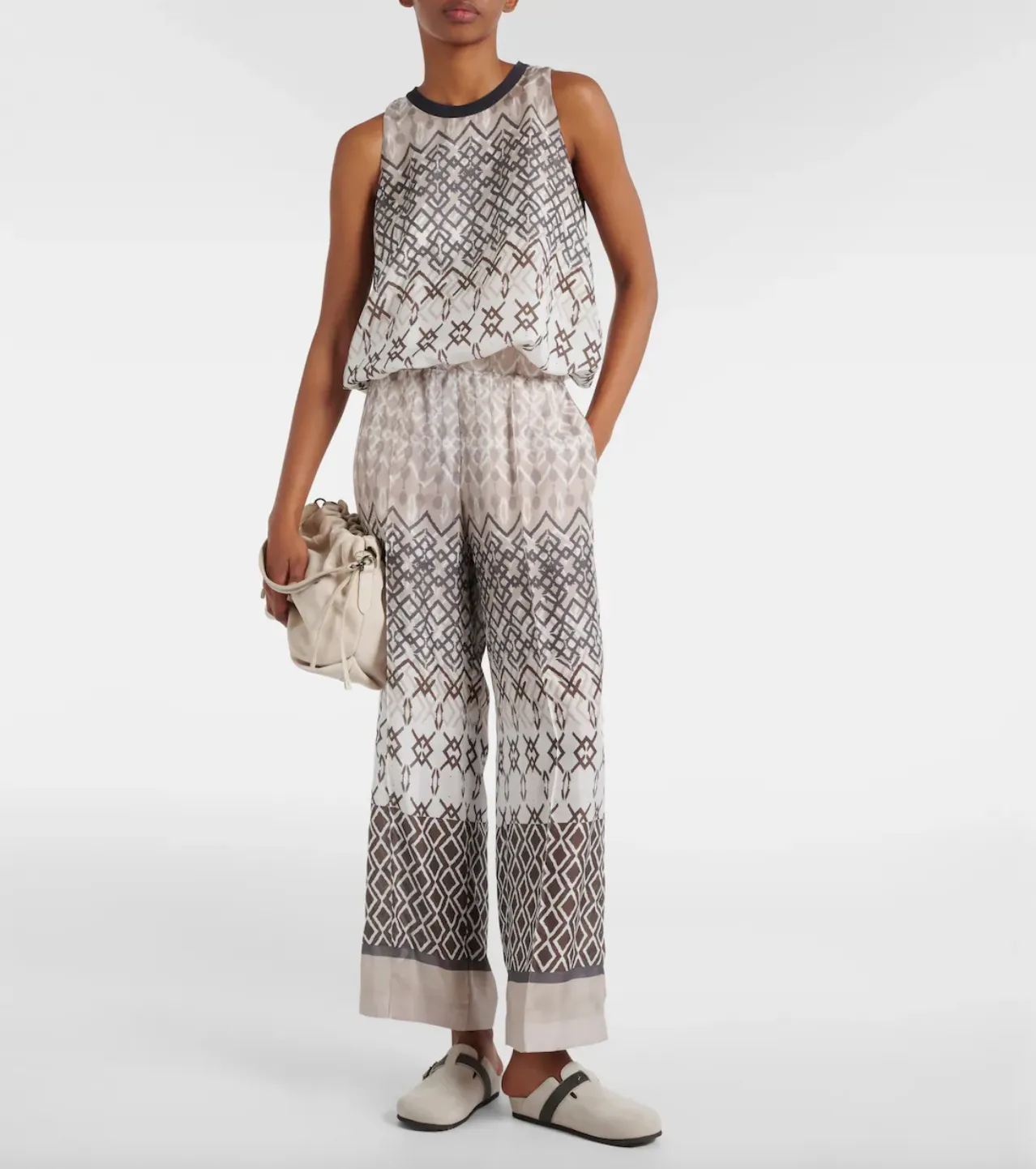 Printed silk wide-leg pants