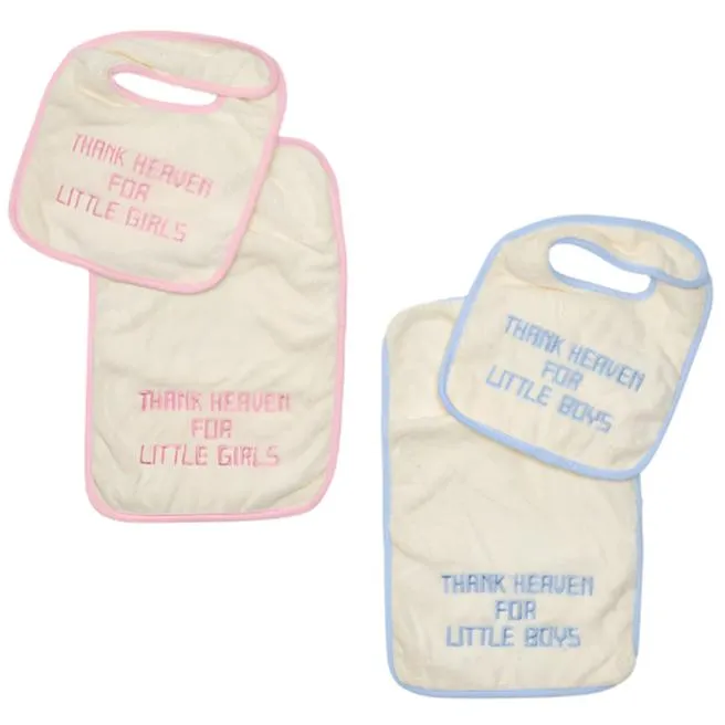 "Thank Heaven" Embroidered Bib & Burp Cloth