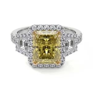 Radiant Fancy Yellow Diamond Ring With Halo, 3 CT