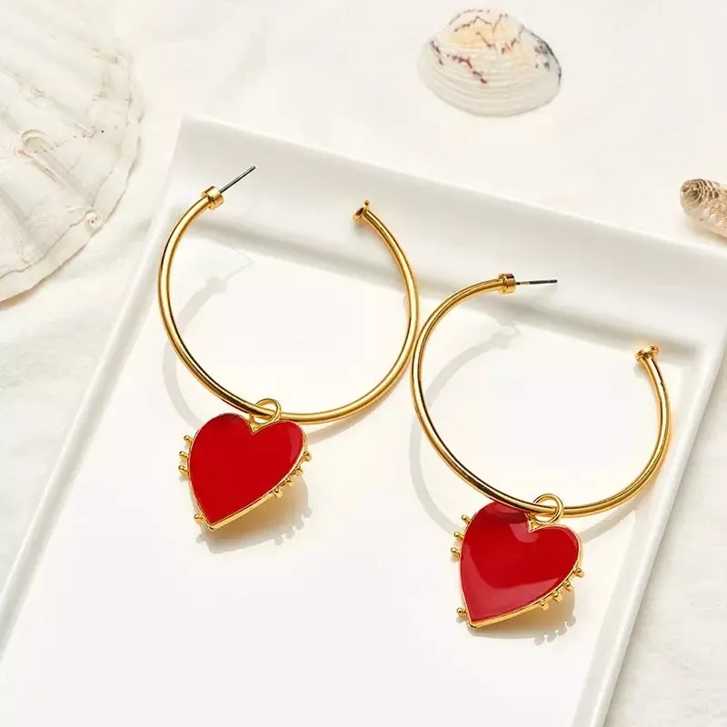 Red Heart Hoop Earrings - 2 Styles