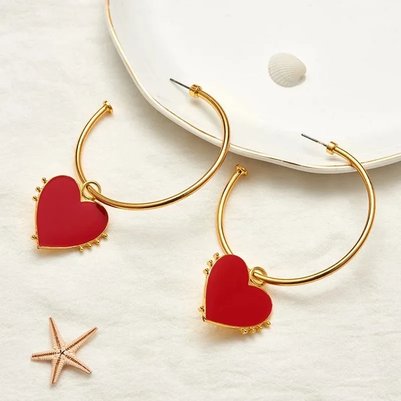 Red Heart Hoop Earrings - 2 Styles