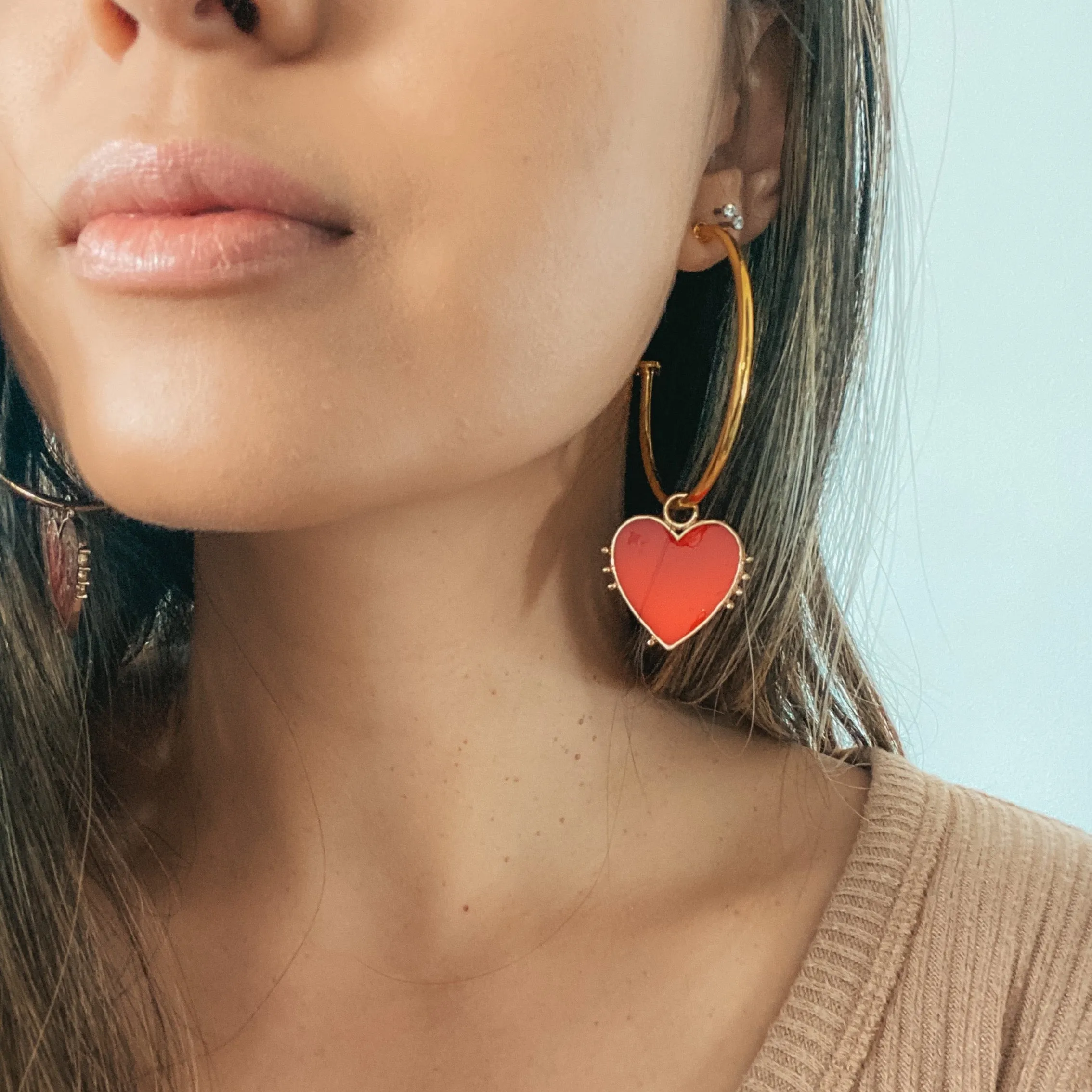 Red Heart Hoop Earrings - 2 Styles