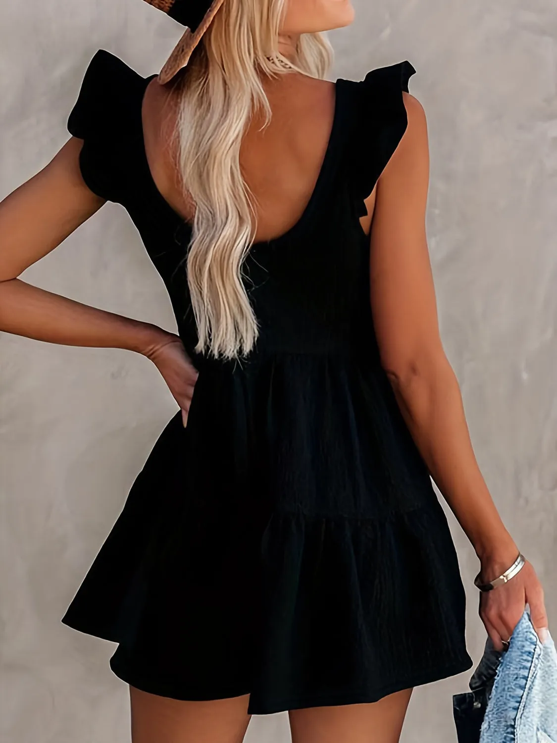 Ruffled Scoop Neck Sleeveless Romper