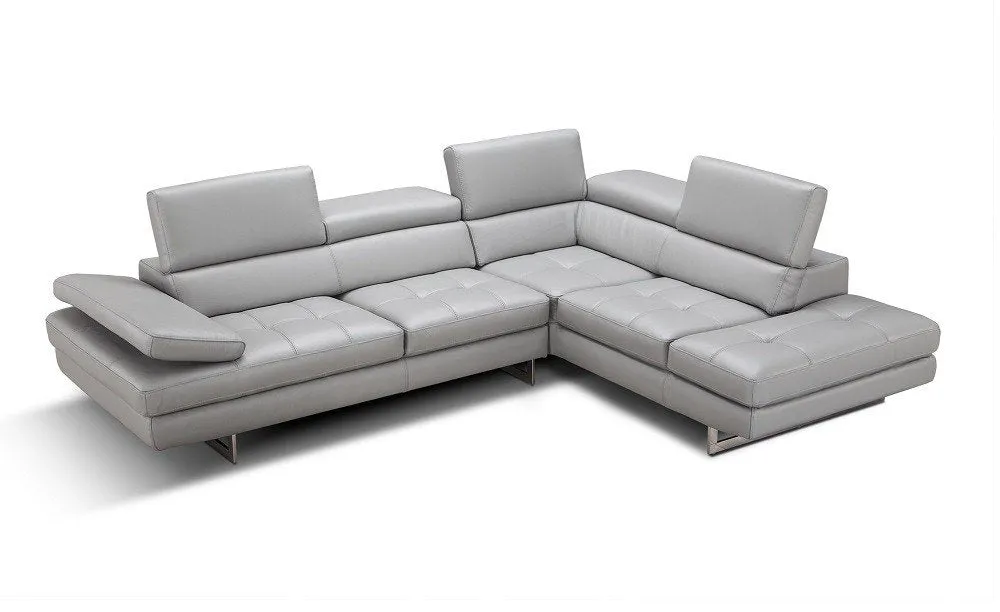 Sectional Sofa Light Grey Italian Genuine Leather Modern (Left)