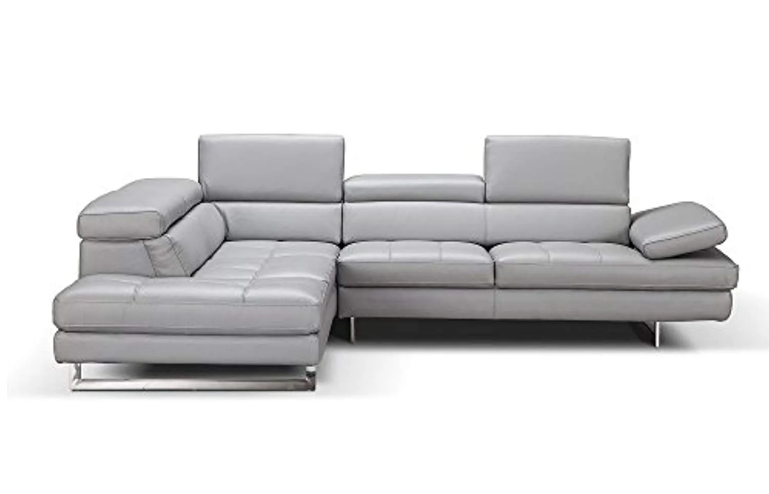 Sectional Sofa Light Grey Italian Genuine Leather Modern (Left)