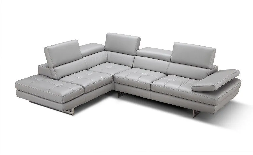 Sectional Sofa Light Grey Italian Genuine Leather Modern (Left)