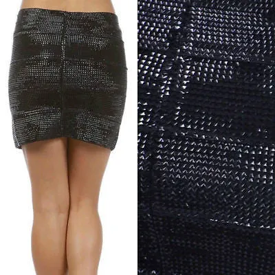 Skirt Black Mini Shiny Wet Look Shimmer Banded Stretch Sexy Party Club