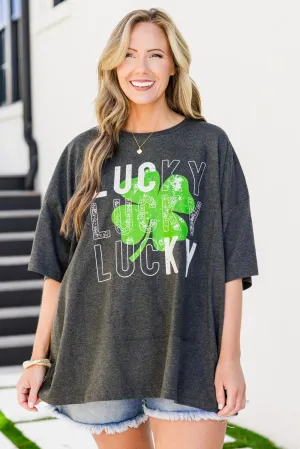 So Much Luck Boyfriend Tee, Charcoal