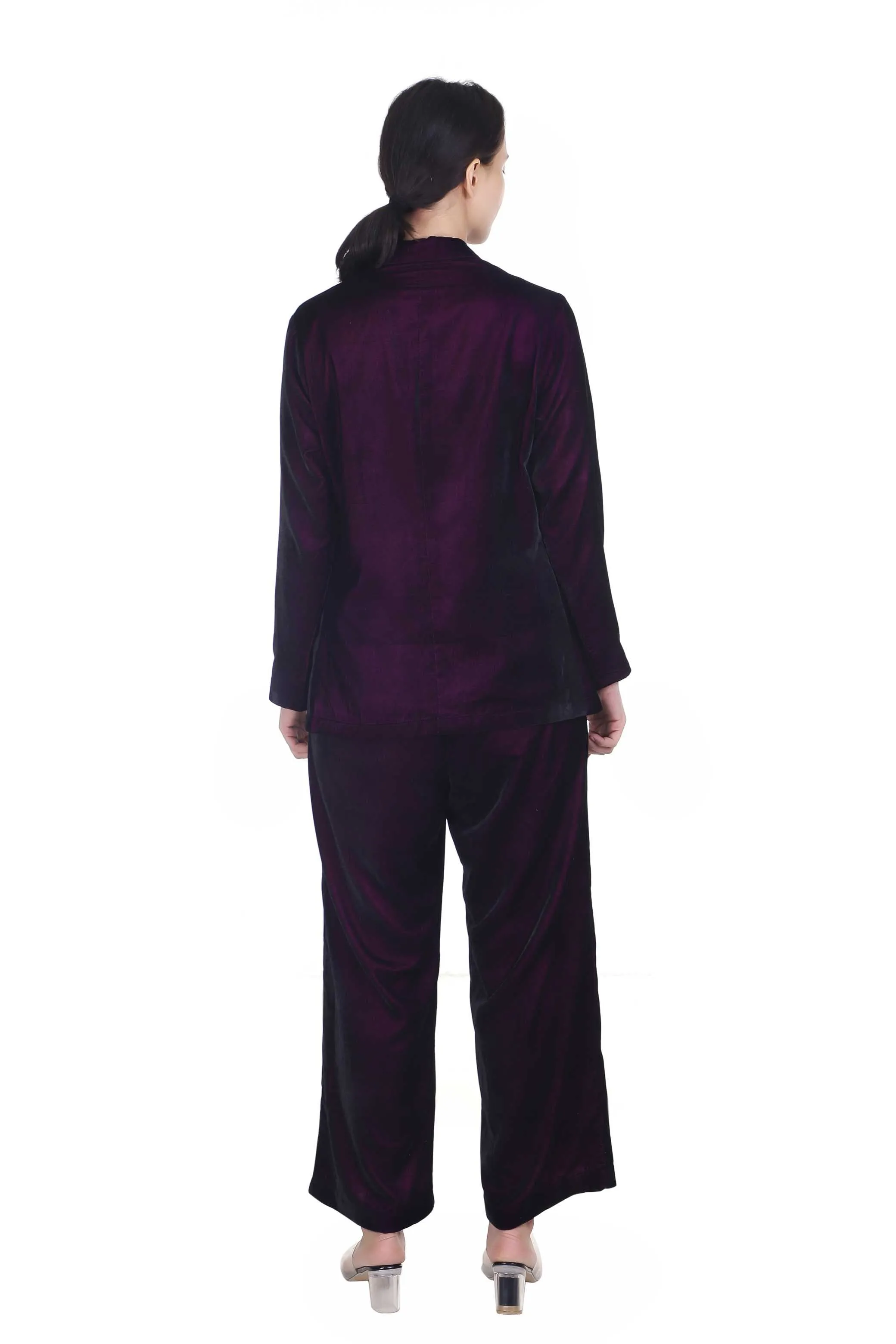 SOLID PURPLE VELVET COORD SET FOR WOMEN