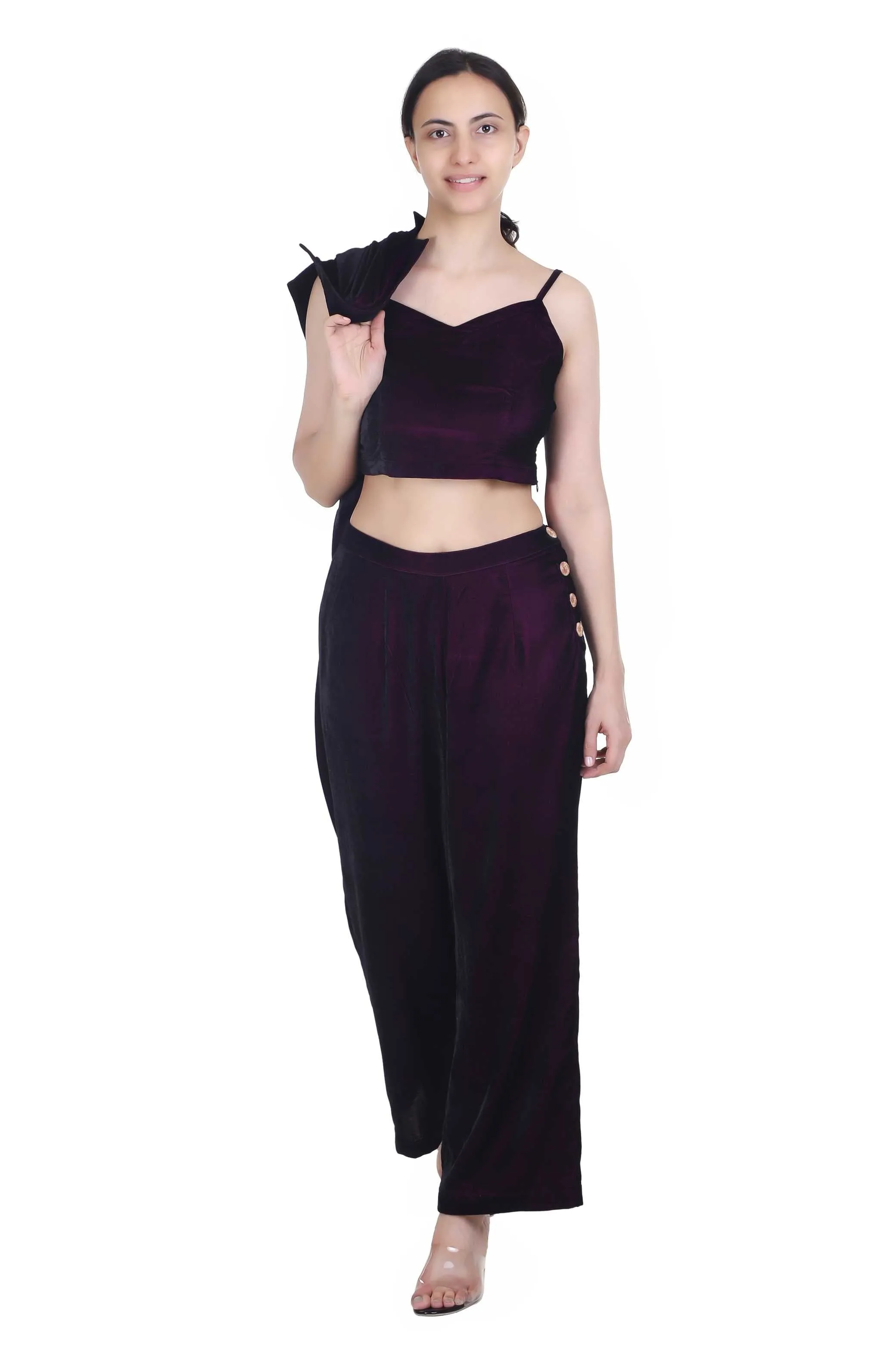 SOLID PURPLE VELVET COORD SET FOR WOMEN