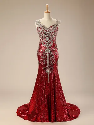 Sparkly Red Mermaid Evening Dress with Crystals EN101