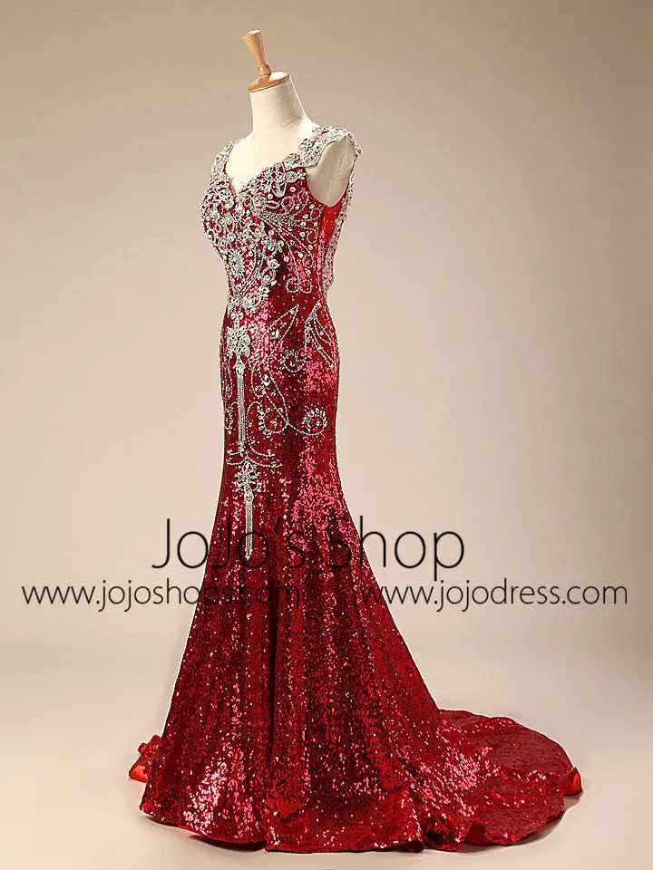 Sparkly Red Mermaid Evening Dress with Crystals EN101